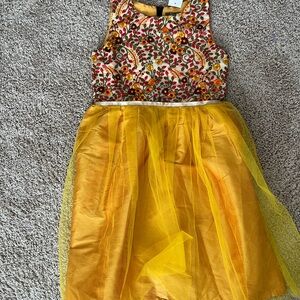 Floral Embroidered Dress with Yellow Tulle Skirt